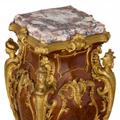Pair of antique French marble ormolu and marquetry pedestals - 4247612