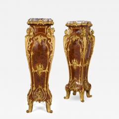 Pair of antique French marble ormolu and marquetry pedestals - 4248522