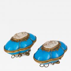 Pair of antique French opaline glass caskets - 4085356
