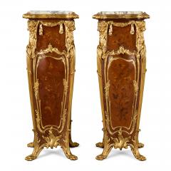 Pair of antique Louis XV style ormolu mounted marquetry pedestals - 3997911