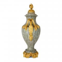 Pair of antique Louis XVI style green marble and gilt bronze vases - 4187237