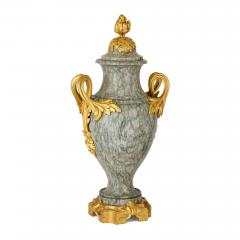 Pair of antique Louis XVI style green marble and gilt bronze vases - 4187238