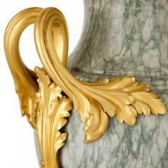 Pair of antique Louis XVI style green marble and gilt bronze vases - 4187240