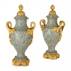 Pair of antique Louis XVI style green marble and gilt bronze vases - 4187244