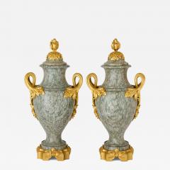 Pair of antique Louis XVI style green marble and gilt bronze vases - 4187567