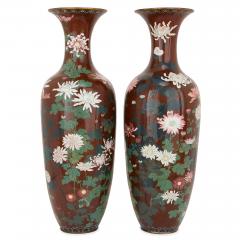 Pair of antique Meiji period Japanese cloisonne enamel vases - 2035743