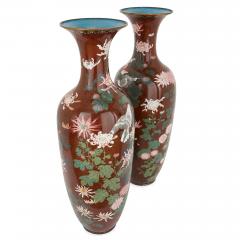 Pair of antique Meiji period Japanese cloisonne enamel vases - 2035747