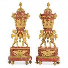 Pair of antique Russian pink griotte marble and ormolu vases with covers - 4584918