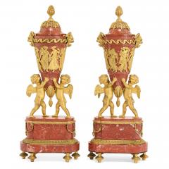 Pair of antique Russian pink griotte marble and ormolu vases with covers - 4584919