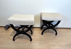 Pair of antique Stools Ebonized Beech Wood Creme Fabric France circa 1820 - 2781602