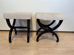 Pair of antique Stools Ebonized Beech Wood Creme Fabric France circa 1820 - 2781603