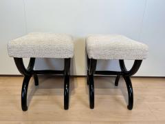 Pair of antique Stools Ebonized Beech Wood Creme Fabric France circa 1820 - 2781604