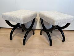 Pair of antique Stools Ebonized Beech Wood Creme Fabric France circa 1820 - 2781606