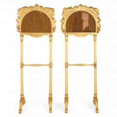 Pair of antique embroidered carved giltwood fire screens - 4584934