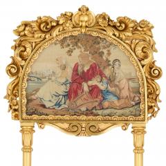 Pair of antique embroidered carved giltwood fire screens - 4584936