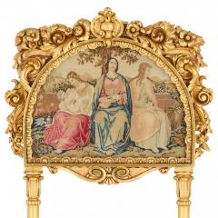 Pair of antique embroidered carved giltwood fire screens - 4584938