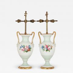 Pair of antique porcelain vase form lamps with floral decoration - 2980325