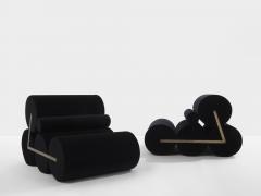Pair of armchairs by Auro Trivellato for A L I black velvet 1972 - 4245075