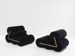 Pair of armchairs by Auro Trivellato for A L I black velvet 1972 - 4245076