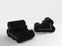 Pair of armchairs by Auro Trivellato for A L I black velvet 1972 - 4245085