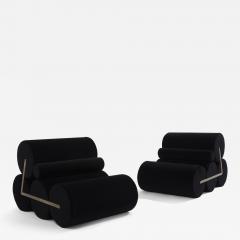 Pair of armchairs by Auro Trivellato for A L I black velvet 1972 - 4246849