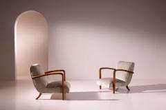 Pair of armchairs in ash and upholstered fabric Italian manufacture 1950s - 4473220
