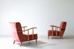 Pair of armchairs in blond wood and padded fabric  - 3732390