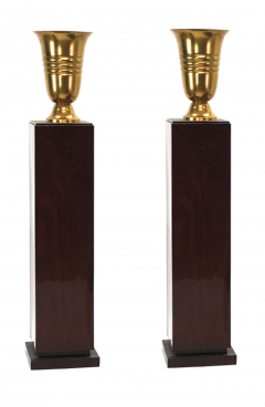 Pair of art deco pedestal with gold lamp - 828311