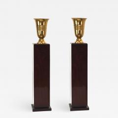 Pair of art deco pedestal with gold lamp - 830173