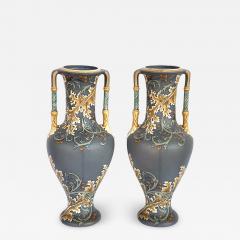 Pair of art nouveau Mettlach pottery vases with incised markings to underside - 2625239