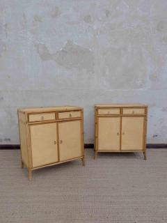 Pair of bamboo cabinets covered in raffia - 4572189