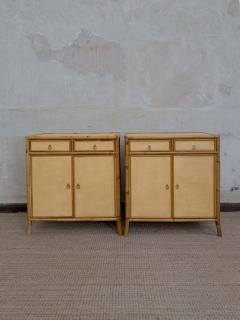 Pair of bamboo cabinets covered in raffia - 4572211