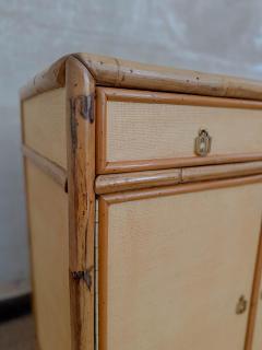 Pair of bamboo cabinets covered in raffia - 4572212
