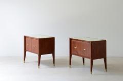 Pair of bedside tables with tapered legs brass tips and handles  - 3732318