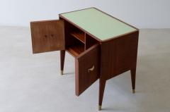 Pair of bedside tables with tapered legs brass tips and handles  - 3732322