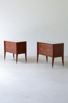 Pair of bedside tables with tapered legs brass tips and handles  - 3732346