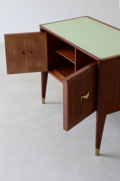 Pair of bedside tables with tapered legs brass tips and handles  - 3732354