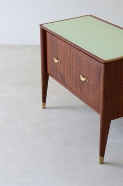 Pair of bedside tables with tapered legs brass tips and handles  - 3732358