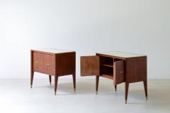 Pair of bedside tables with tapered legs brass tips and handles  - 3732372