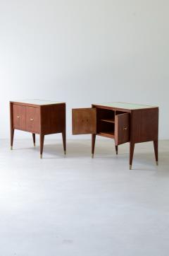 Pair of bedside tables with tapered legs brass tips and handles  - 3732463