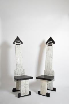 Pair of bicolor tainted wood chairs totems 1980s  - 4684399