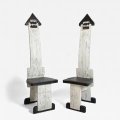 Pair of bicolor tainted wood chairs totems 1980s  - 4689422