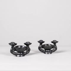 Pair of black glazed candle holders France 1950s - 4304783