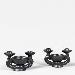 Pair of black glazed candle holders France 1950s - 4306499