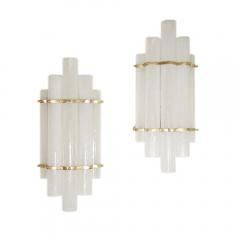 Pair of blown Murano glass tubes and brass wall lights - 4375132