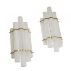 Pair of blown Murano glass tubes and brass wall lights - 4375135