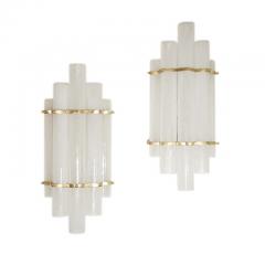 Pair of blown Murano glass tubes and brass wall lights - 4375137