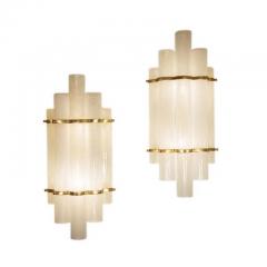 Pair of blown Murano glass tubes and brass wall lights - 4375138