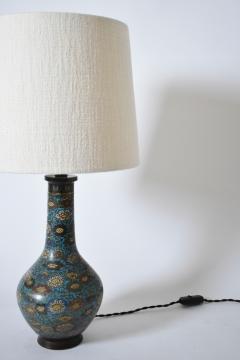 Pair of blue cloisonn bronze lamps XIXth c  - 4684569