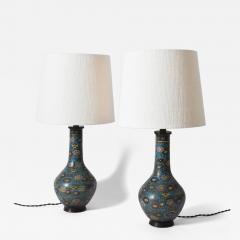 Pair of blue cloisonn bronze lamps XIXth c  - 4689466